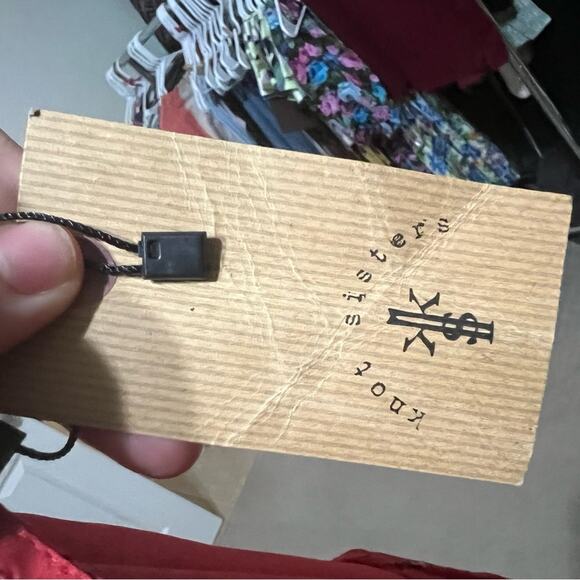 Knot Sisters Red Blouse with Black Floral Accents - Picture 3 of 4